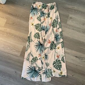 Summer Lover Strapless Palm Print High Low Maxi Dress